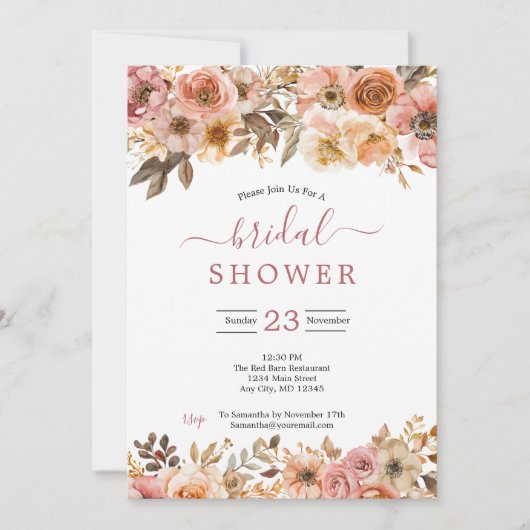 Rostrosa Brautparty Einladung (Vorderseite)