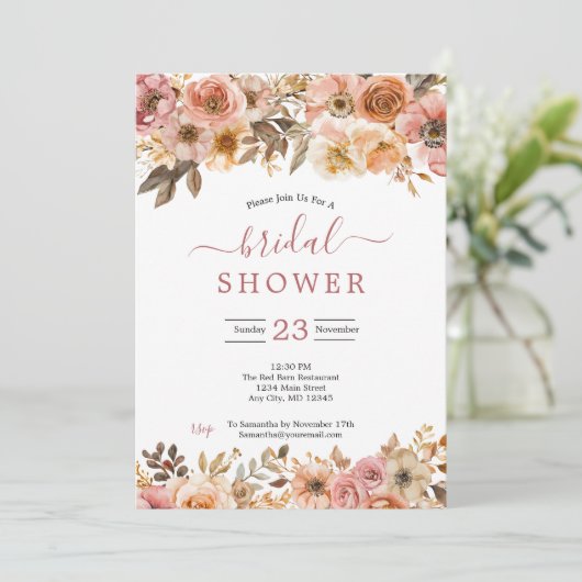 Rostrosa Brautparty Einladung (Stehend Vorderseite)