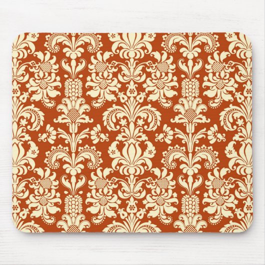 Rostrot & Beige Blumen-Damaskus-Muster Mousepad (Vorne)