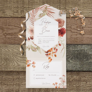 Rostrot Herbst Boho Blumenrahmen Creme Ohne Abende All In One Einladung