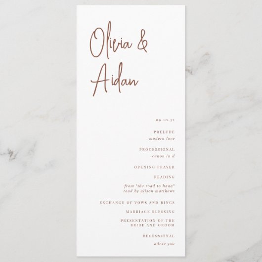 Rostrot | Moderne handgeschriebene Hochzeit Programm (Vorderseite)