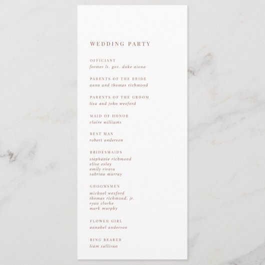 Rostrot | Moderne handgeschriebene Hochzeit Programm (Rückseite)