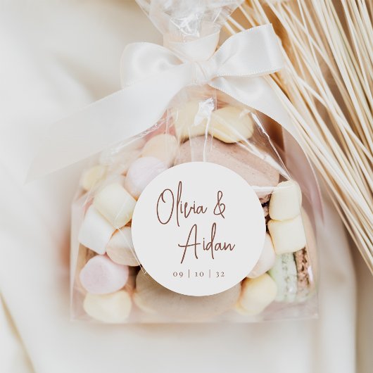 Rostrot | Moderne handgeschriebene Hochzeit Runder Aufkleber