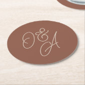 Rostrot | Oversified Script Monogram Wedding Runder Pappuntersetzer (Angewinkelt)