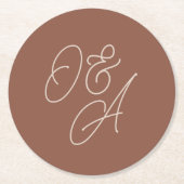 Rostrot | Oversified Script Monogram Wedding Runder Pappuntersetzer (Vorderseite)