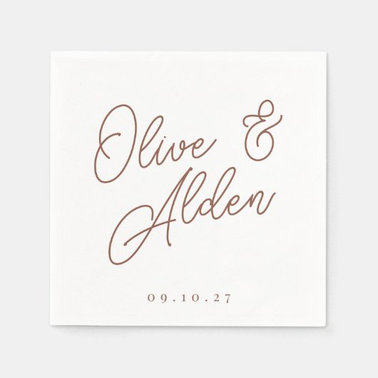 Rostrot | Oversized Script Names Wedding Serviette (Vorderseite)
