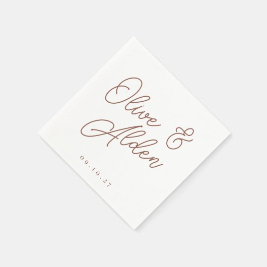 Rostrot | Oversized Script Names Wedding Serviette (Ecke)