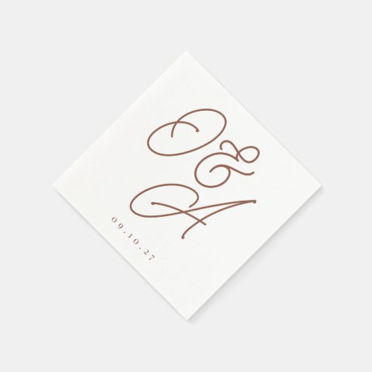 Rostrot | Script Watermark Monogram Wedding Serviette (Ecke)