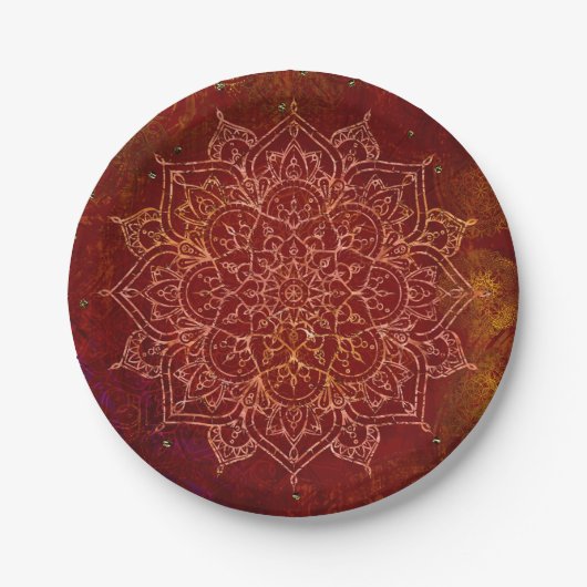 Rostroter Mandala Gold Glam Modern Chic Pappteller (Vorderseite)