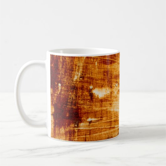 Roststahlblech, texturierter Hintergrund. Kaffeetasse (Links)