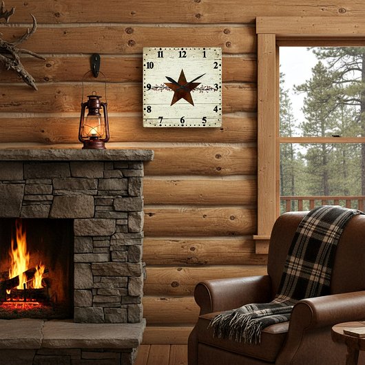 Roststar und Beeren Quadratische Wanduhr