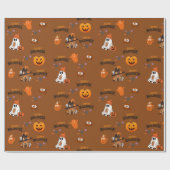Rosty Brown Happy Halloween Niedlich Ghost Pumpkin Geschenkpapier (Flach)