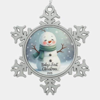 rosty Snuggles – Baby's erstes Weihnachten 2025 Schneeflocken Zinn-Ornament