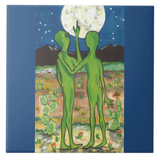 Roswell Alien Romatic Crash UFO Funny Whimsical Fliese (Vorderseite)