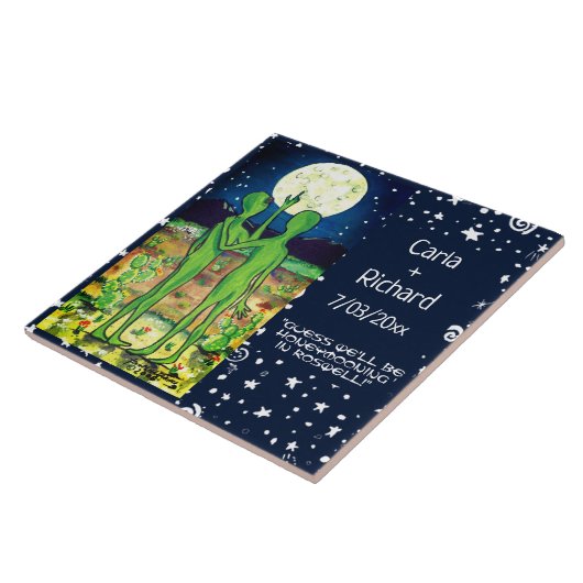 Roswell Alien Wedding Anniversary O Funny Custom Fliese (Seite)
