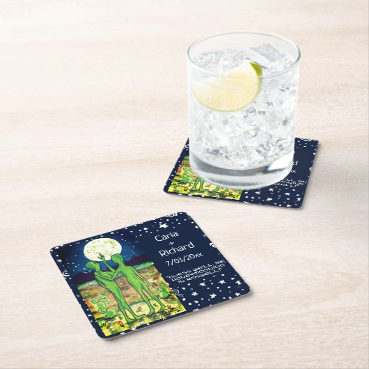 Roswell Alien Wedding Anniversary O Funny Custom Rechteckiger Pappuntersetzer (Vor Ort)