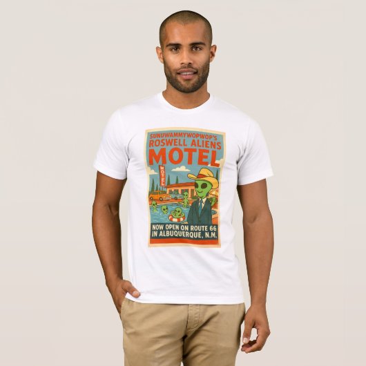 Roswell Außerirdischen Motel Retro Route 66 T-Shirt (Vorne ganz)