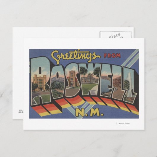 Roswell, New Mexico - Große Briefmarkenszenen Postkarte (Vorne/Hinten)