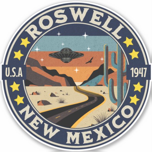 Roswell New Mexico Retro UFO Terrain Aufkleber (Vorderseite)