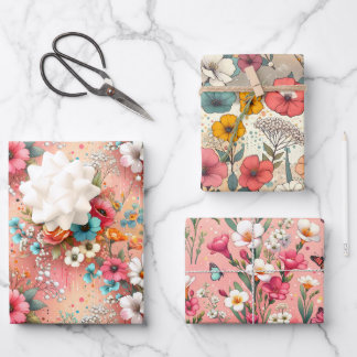 Rosy Bloomscape 3 Geschenkpapier Set