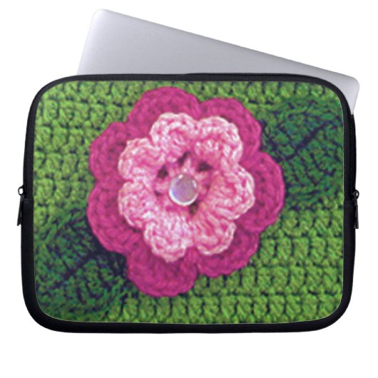 Rosy Blume Artisan Crochet Print Electronics Bag Laptopschutzhülle (Vorderseite)