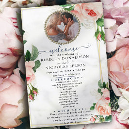 Rosy Blush Elegantes Foto Hochzeitsprogramm