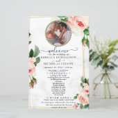 Rosy Blush Elegantes Foto Hochzeitsprogramm (Stehend Vorderseite)