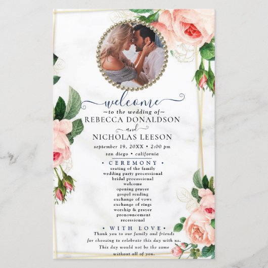 Rosy Blush Elegantes Foto Hochzeitsprogramm (Vorderseite)