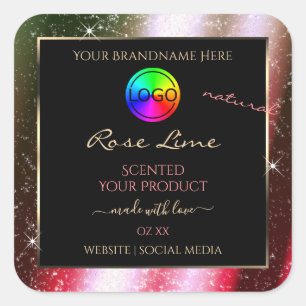Rosy-Blush-Glitzer-Rahmen-Produktetikett mit Logo Quadratischer Aufkleber
