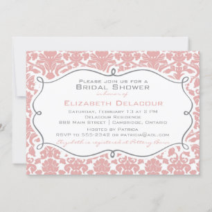 Rosy Brown Damask Muster Bridal Dusche Einladung