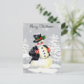 Rosy Cheeke Snowman mit Top Hat Coat und Mittens Postkarte (Stehend Vorderseite)