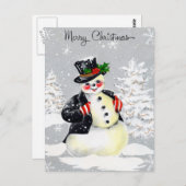 Rosy Cheeke Snowman mit Top Hat Coat und Mittens Postkarte (Vorne/Hinten)