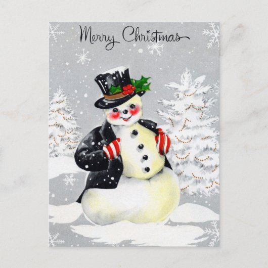 Rosy Cheeke Snowman mit Top Hat Coat und Mittens Postkarte (Vorderseite)