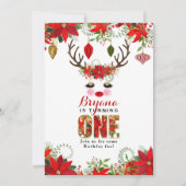 Rosy Cheeks Gold Eyes Floral Reindeer 1ST BIRTHDAY Einladung (Vorderseite)