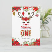 Rosy Cheeks Gold Eyes Floral Reindeer 1ST BIRTHDAY Einladung (Stehend Vorderseite)