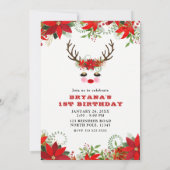 Rosy Cheeks Gold Eyes Floral Reindeer 1ST BIRTHDAY Einladung (Rückseite)