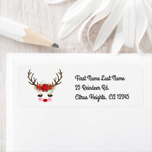 Rosy Cheeks Gold Eyes Floral Reindeer Holiday (Insitu)