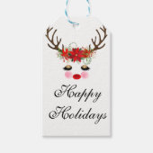 Rosy Cheeks Gold Eyes Floral Reindeer Holiday Geschenkanhänger (Vorderseite)