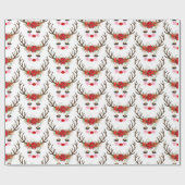Rosy Cheeks Gold Eyes Floral Reindeer Holiday Geschenkpapier (Flach)