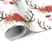 Rosy Cheeks Gold Eyes Floral Reindeer Holiday Geschenkpapier (Rolleneckpunkt)