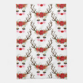 Rosy Cheeks Gold Eyes Floral Reindeer Holiday Handtuch (Vertikal)