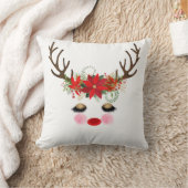 Rosy Cheeks Gold Eyes Floral Reindeer Holiday Kissen (Decke)