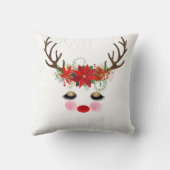 Rosy Cheeks Gold Eyes Floral Reindeer Holiday Kissen (Rückseite)