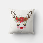 Rosy Cheeks Gold Eyes Floral Reindeer Holiday Kissen (Vorderseite)