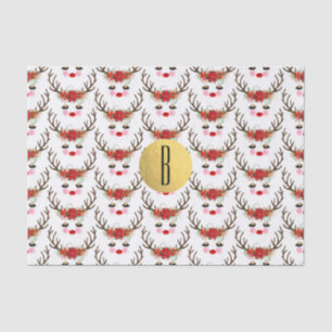 Rosy Cheeks Gold Eyes Floral Reindeer Holiday Seidenpapier