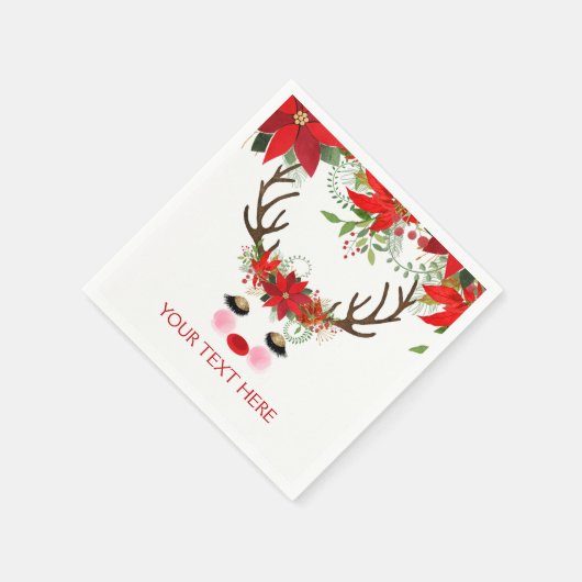 Rosy Cheeks Gold Eyes Floral Reindeer Holiday Serviette (Ecke)