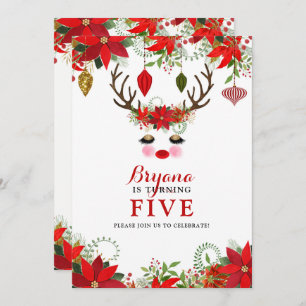 Rosy Cheeks Gold Eyes Rentier BIRTHDAY Einladung