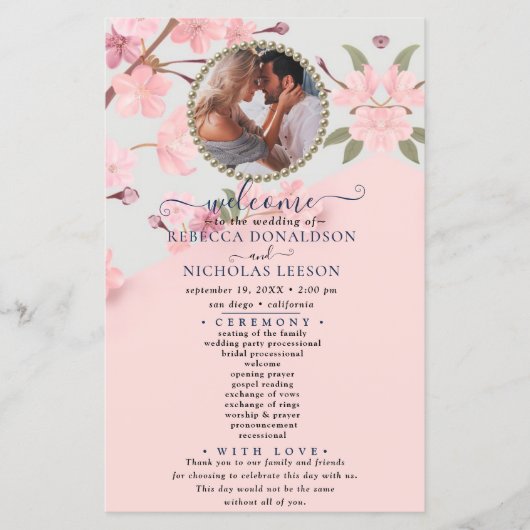 Rosy Chic Foto Custom Wedding Programm (Vorderseite)