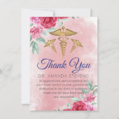 Rosy Floral Doctor | Krankenversicherung Dankeschö Dankeskarte (Vorderseite)