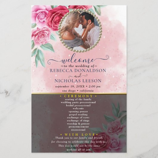 Rosy Floral Wedding Program (Vorderseite)